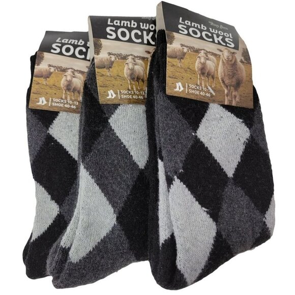 Men Lamb Wool Crew Socks Thermal Warm Winter Heavy Duty Boot Argyle Print 3 Pack - Picture 1 of 2
